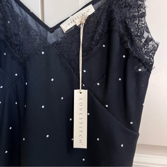 Lovestitch Womens Aubrey Polka Dot Lace Cami in Black/Ivory, Size S, NWT - Picture 5 of 7